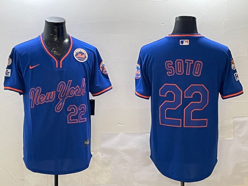 Men New York Mets 22 Soto Blue Throwback Game Nike 2025 MLB Jersey style 2